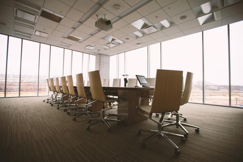 Boardroom set for a meeting