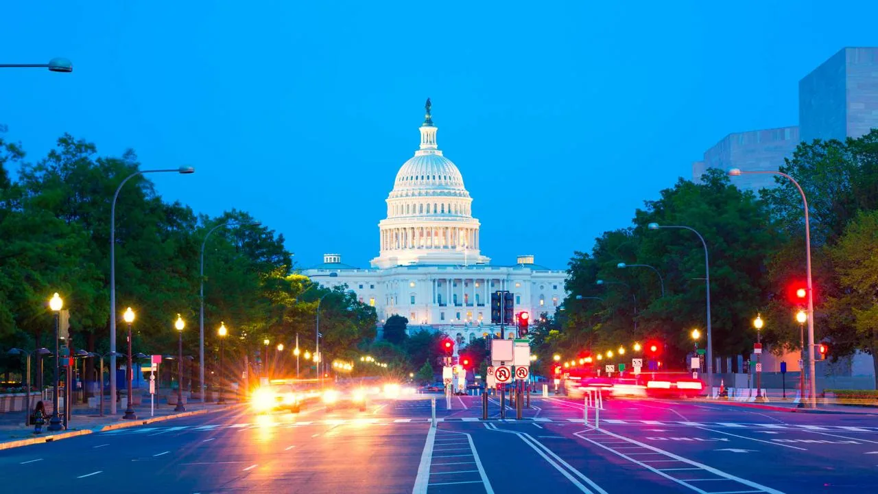 The United States Capitol at dusk